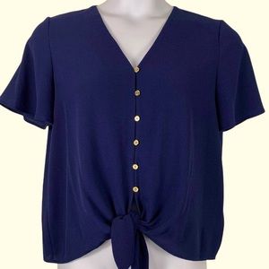 NWT Navy blue front tie blouse